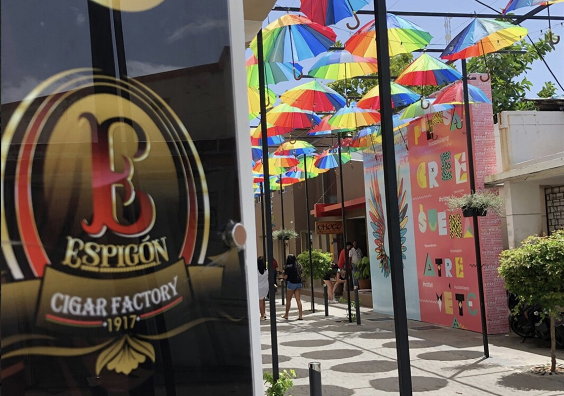 Touring the beautiful umbrella street of Espigon cigars 