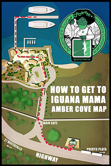 Port pickup instructions map showing how to get to Iguana Mama at Amber Cove